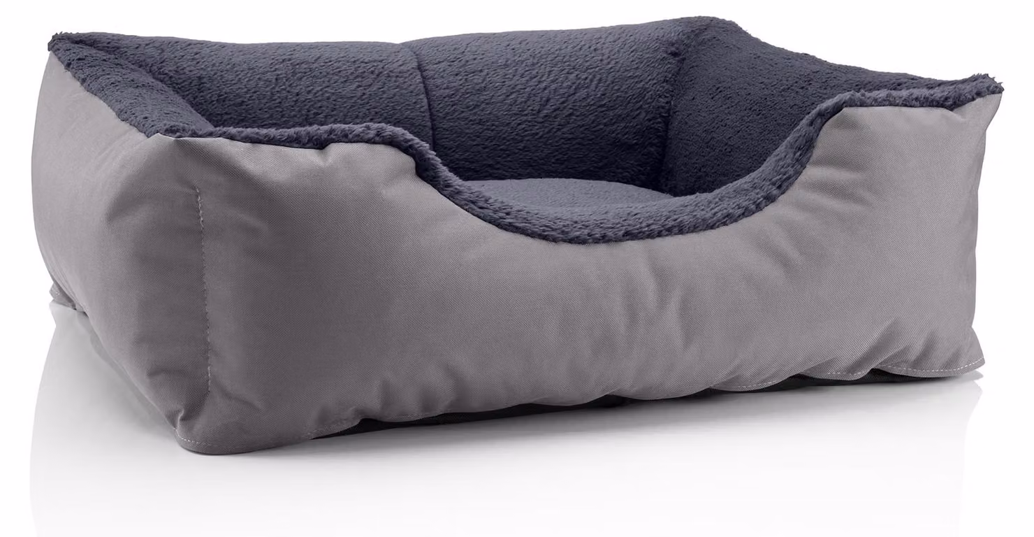Letto per cani BedDog TEDDY, divano per cani lavabile con bordo e cuscino, ROCK-FLOW (grigio/grigio), (M) ca. 70x55x18 cm