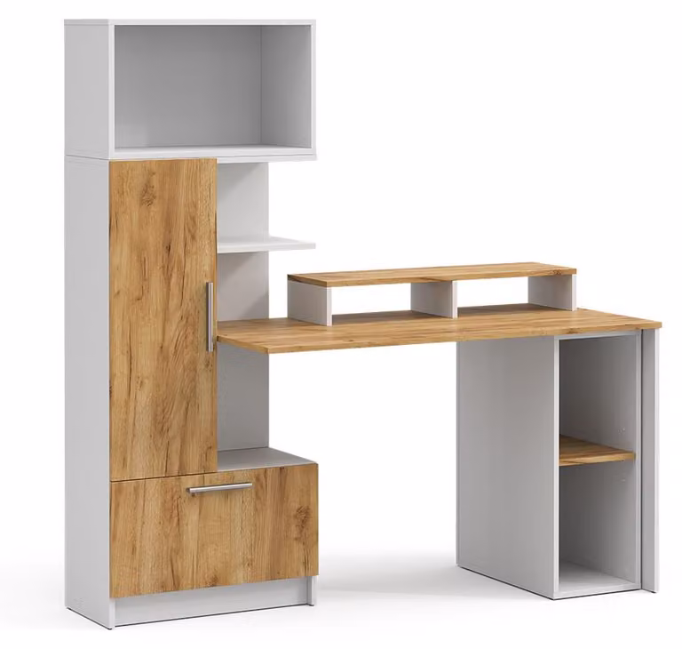 Scrivania con ripiani Vicco Tomy Bianco/Rovere dorato 150 x 59 cm Set di 4, Model 59193