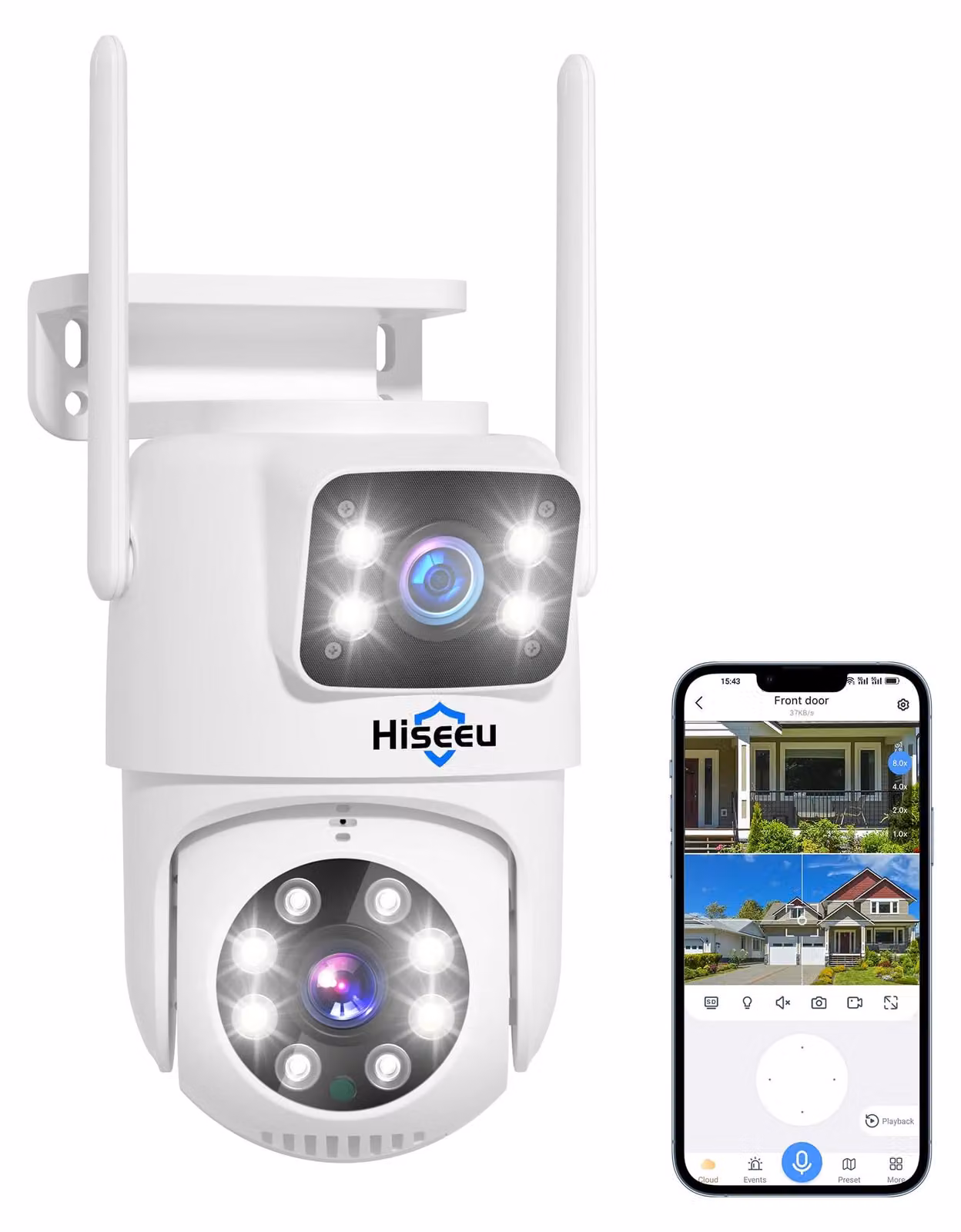 Telecamera di sicurezza Wi-Fi per esterni - Doppia lente, 3 MP - Visione notturna a colori