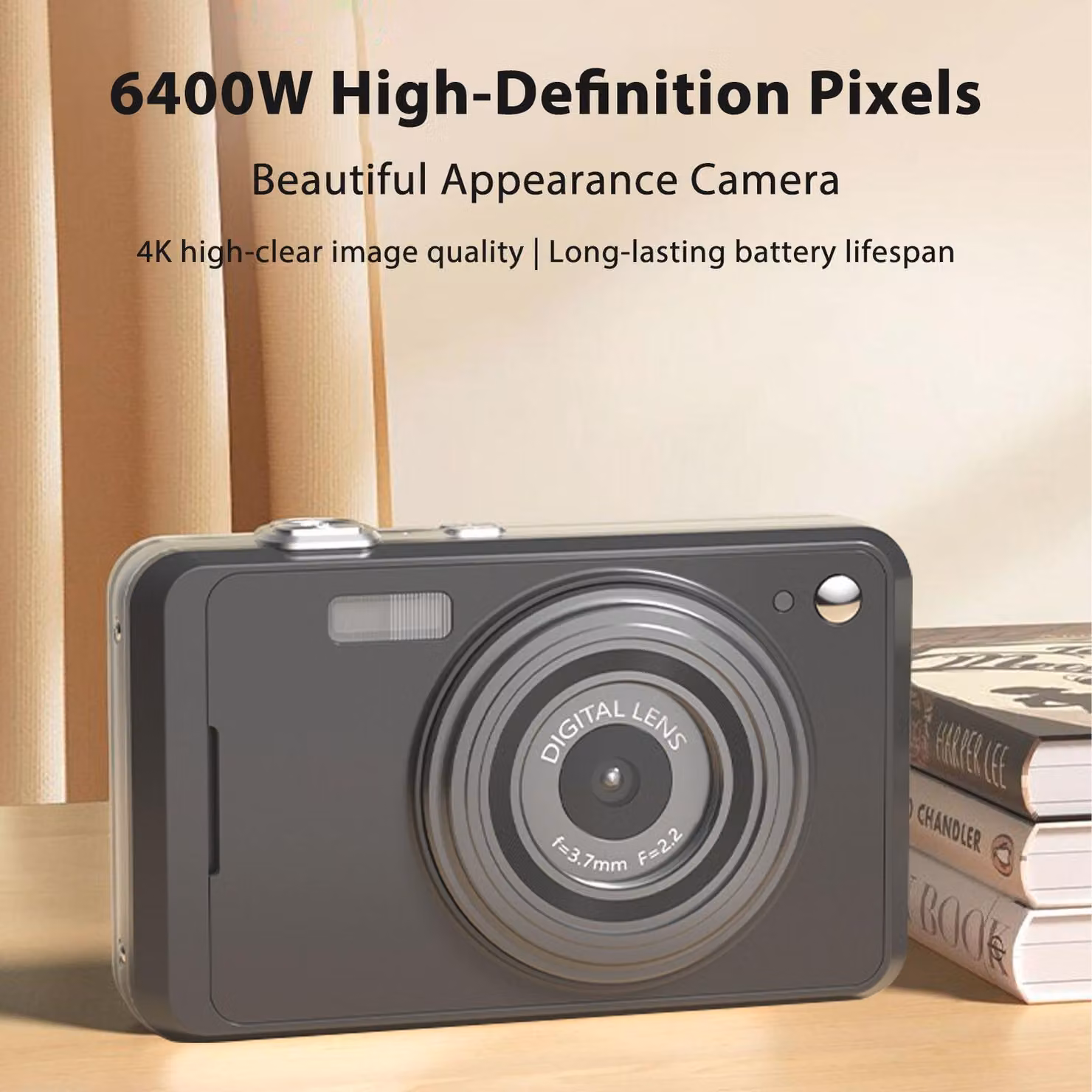 Fotocamera digitale da 64 MP, zoom 16x, videocamera per vlog in 4K con schermo da 2,88 pollici per adolescenti, adulti e principianti, nera