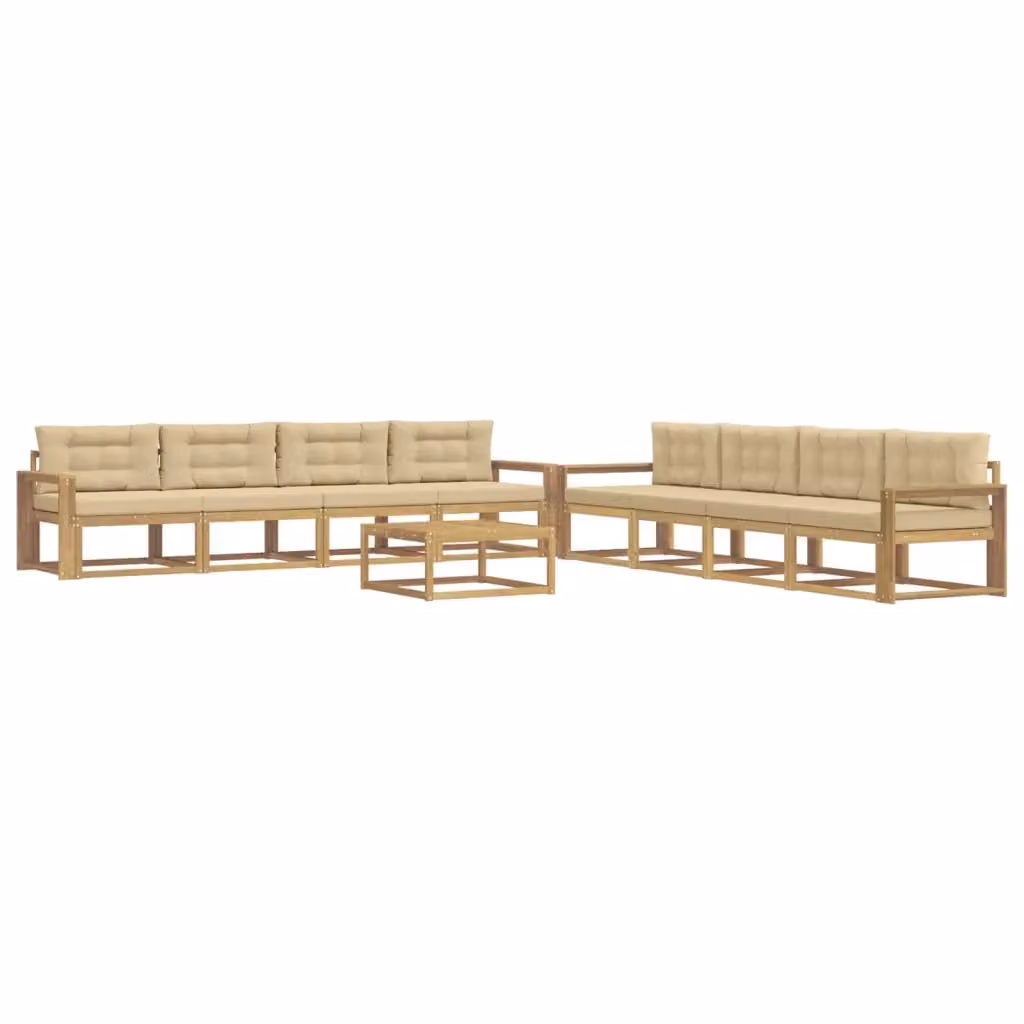 Set di divani da esterno vidaXL in legno di acacia con tavolo da caffè, 9 pezzi, Bianco e Beige – 2