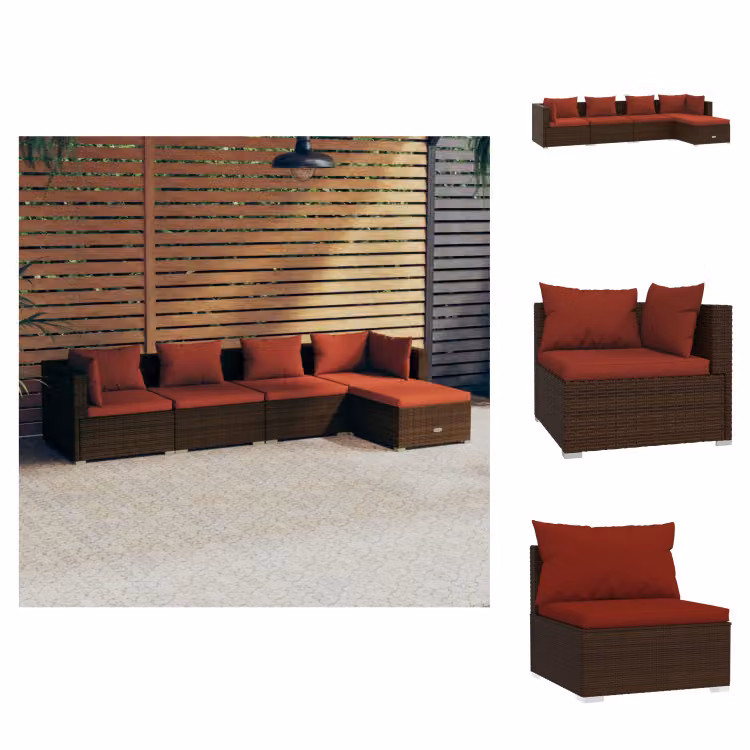 vidaXL set da salotto da giardino 5 pezzi con cuscini in rattan marrone - Set di mobili da giardino