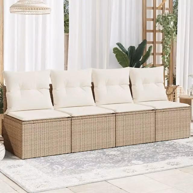 Divano da Giardino con Cuscini a 4 Posti-Sofa da Giardino-Divano da esterno Beige in Polyrattan 793999