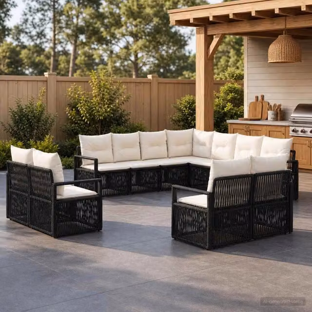 Set Divano da Giardino 11 pz Nero polyrattan 3435880
