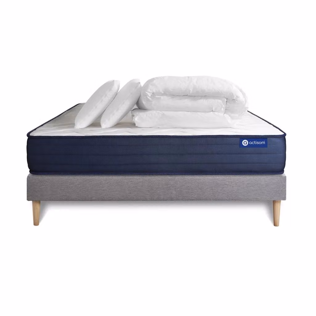 Set letto completo Actilatex Life con materasso ibrido, box spring con doghe, 2 cuscini e piumino, colore grigio, L/P: 200 x 200 cm – 2