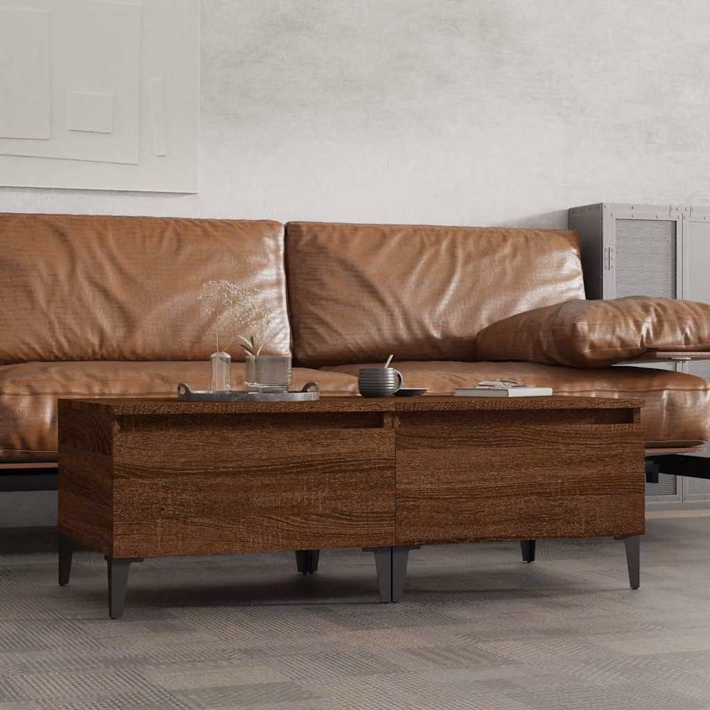 Set di 2 tavolini da soggiorno vidaXL in legno multistrato e metallo, colore rovere marrone, L/P/H: 50 x 46 x 35 cm