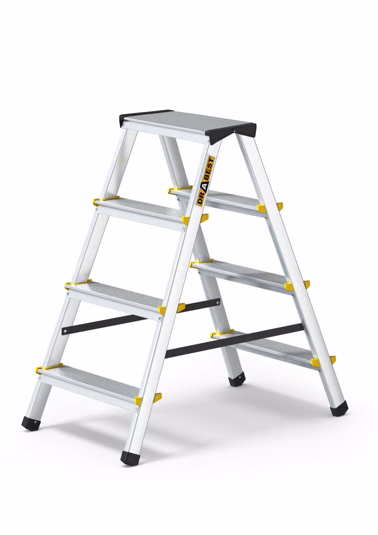 Drabest | Scala a pioli pieghevole con 4 gradini, portata 150 kg - Alluminio, piedi antiscivolo, scala in alluminio,