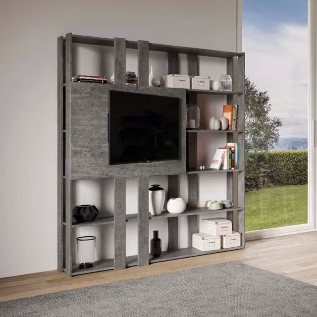 Libreria Moderna 5 Ripiani con Pannello per TV 178x36x204 cm in nobilitato Grigio