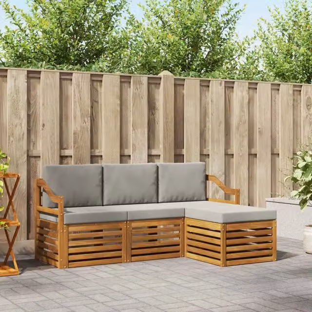 Set di divani da esterno 4 pz Grigio Naturale e Chiaro 3374626