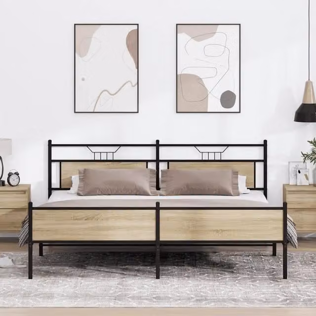 Giroletto vidaXL in metallo e MDF color rovere sonoma senza materasso L: 193 cm, P: 207 cm, H: 91,5 cm