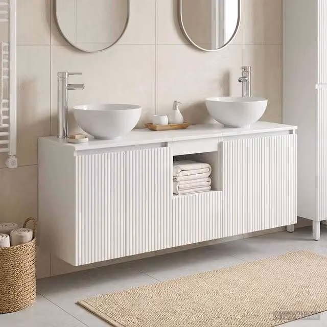 Set di Armadi da Bagno 3 pz Bianco Lucido 129 x 35 x 80 cm