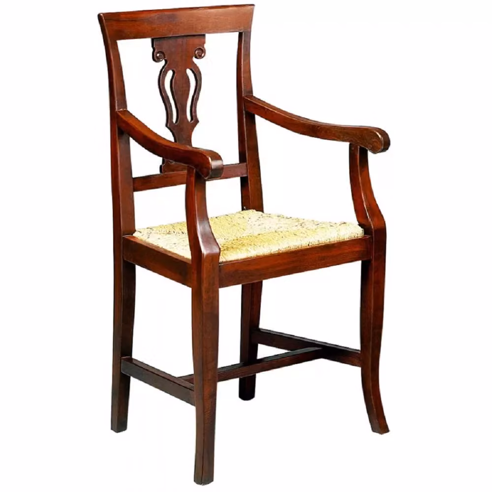 Set di 2 sedie a lira in legno di faggio color noce con seduta in paglia Mobili 2G – 2