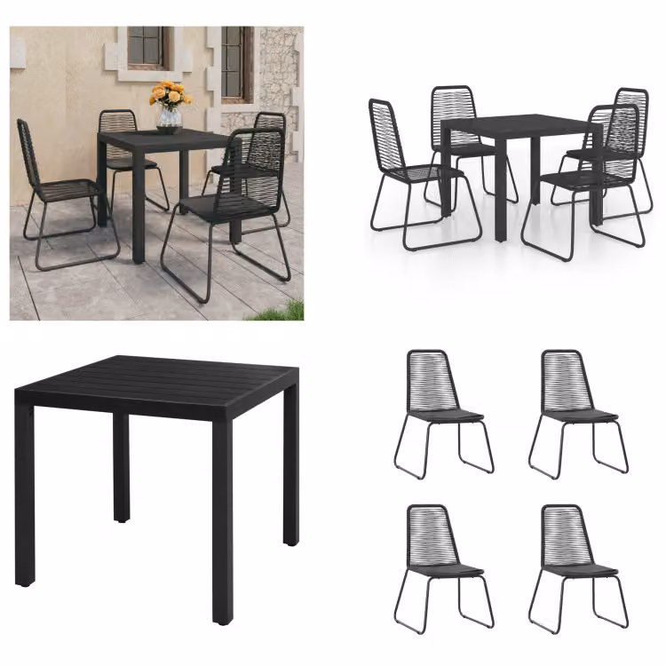 vidaXL set da pranzo da giardino 5 pezzi PVC rattan nero - Set di mobili da giardino - Set di mobili da giardino - Tavolo e sedie da giardino - Tavoli e sedie da giardino