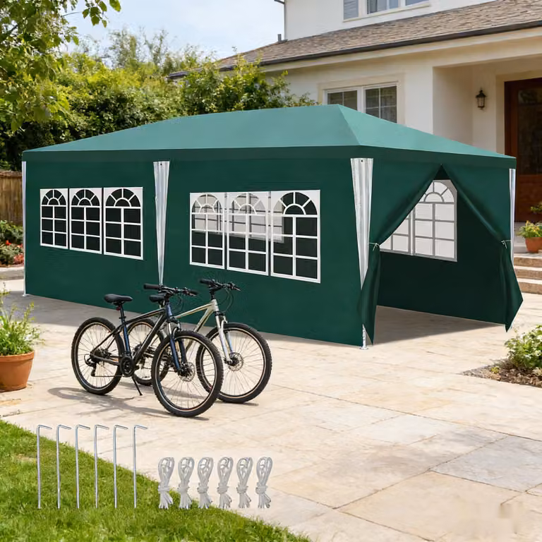 Tenda da giardino Ikodm, modello 3x6 metri, impermeabile, ideale per feste, con finestre, realizzata in telo PE, adatta per giardino, terrazza, compleanni, colore verde