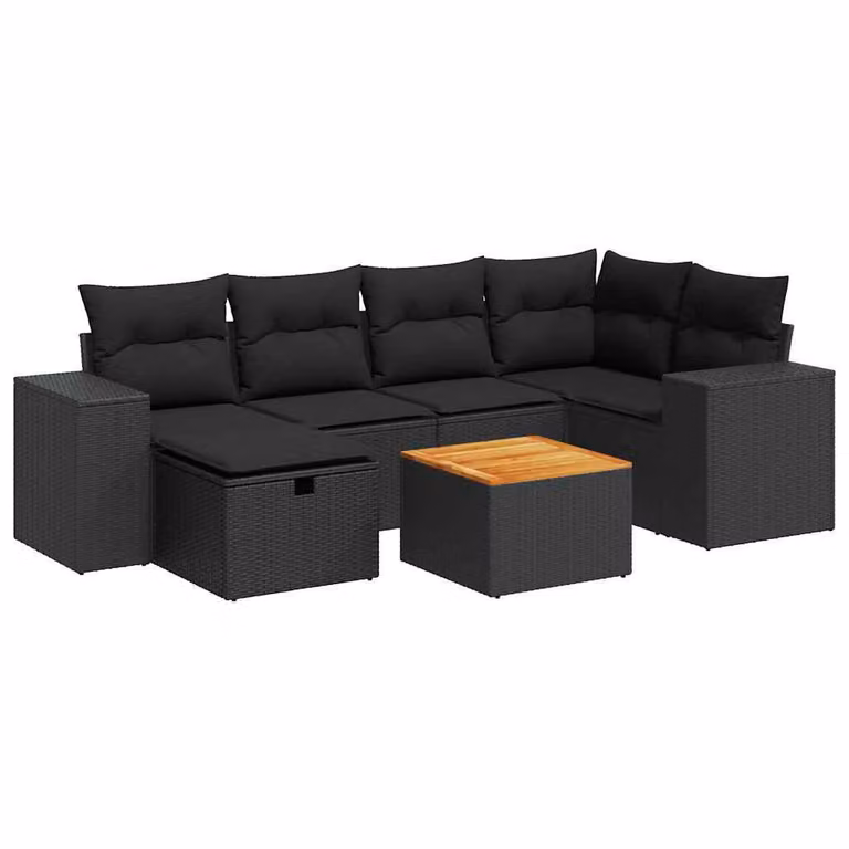 Set Divani da Giardino con Cuscini 7pz Nero Polyrattan