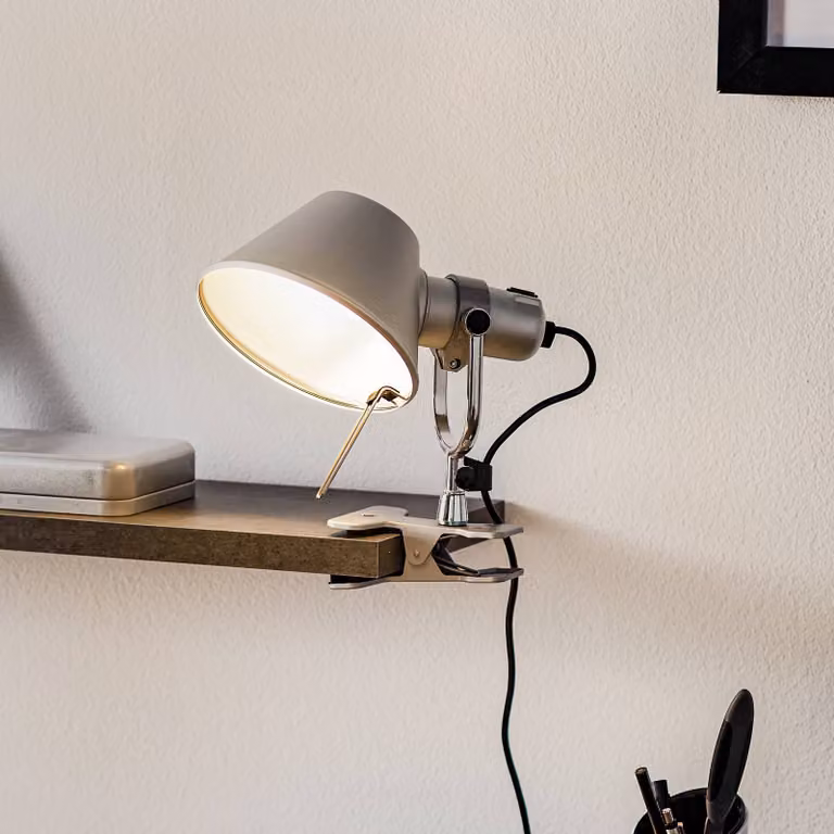 Artemide Lampada con morsetto Tolomeo Pinza, dimmerabile, Alluminio / Grigio / Zincato, Soggiorno / Sala da pranzo, Alluminio, Design, Lampada con morsetto