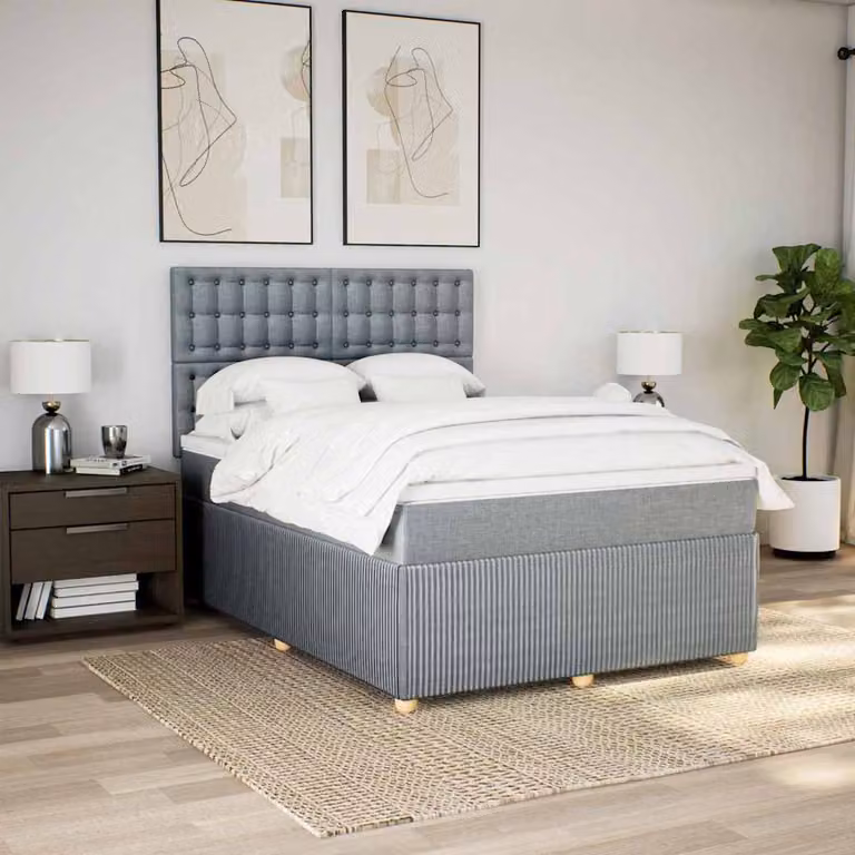 vidaXL Letto Ibrido con Materasso e Giroletto a Molle in Tessuto Grigio e Bianco L/P/H: 160 x 200 x 150,5 cm