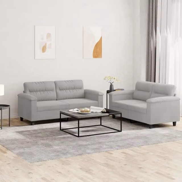 Set di 2 divani vidaXL in microfibra grigio con cuscini per soggiorno in stile moderno