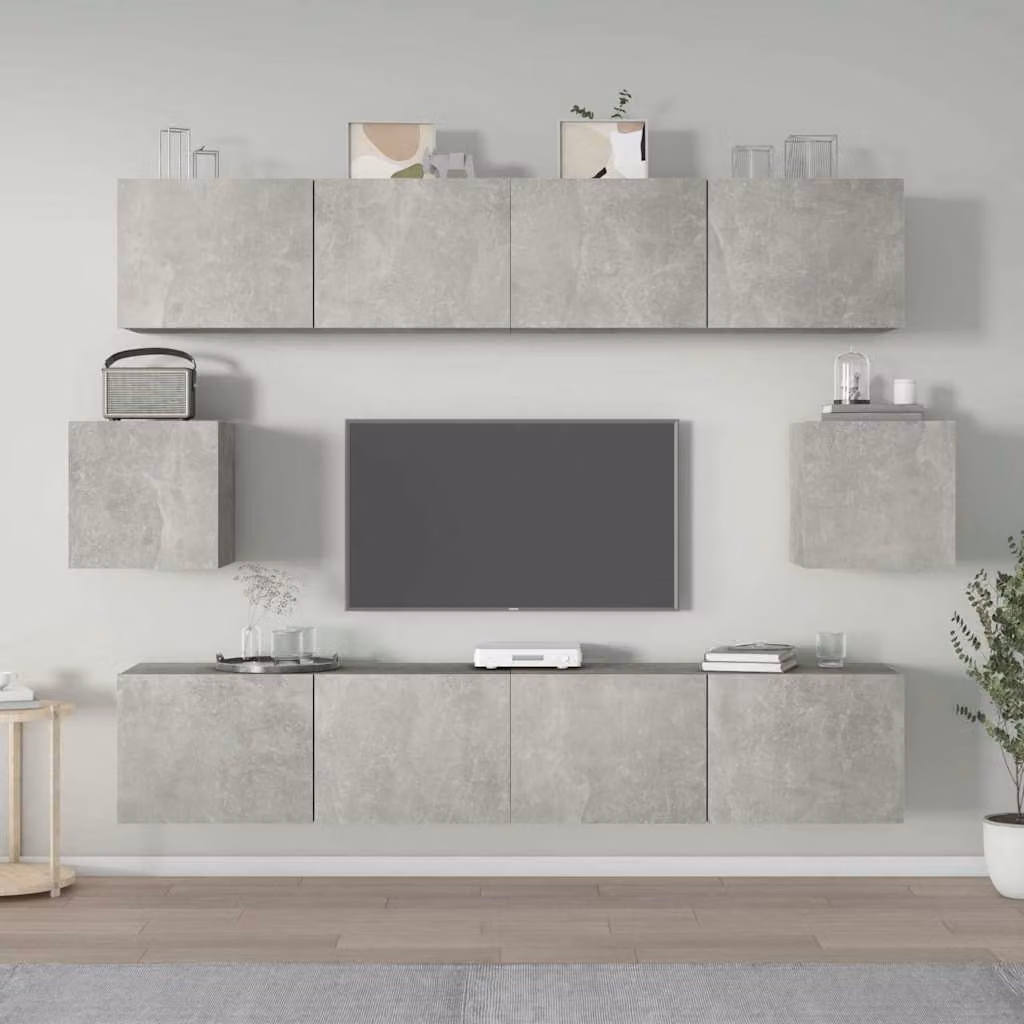 Set di mobili porta TV da 6 pezzi vidaXL in legno e MDF, colore grigio, design classico a parete per il tuo soggiorno – 1