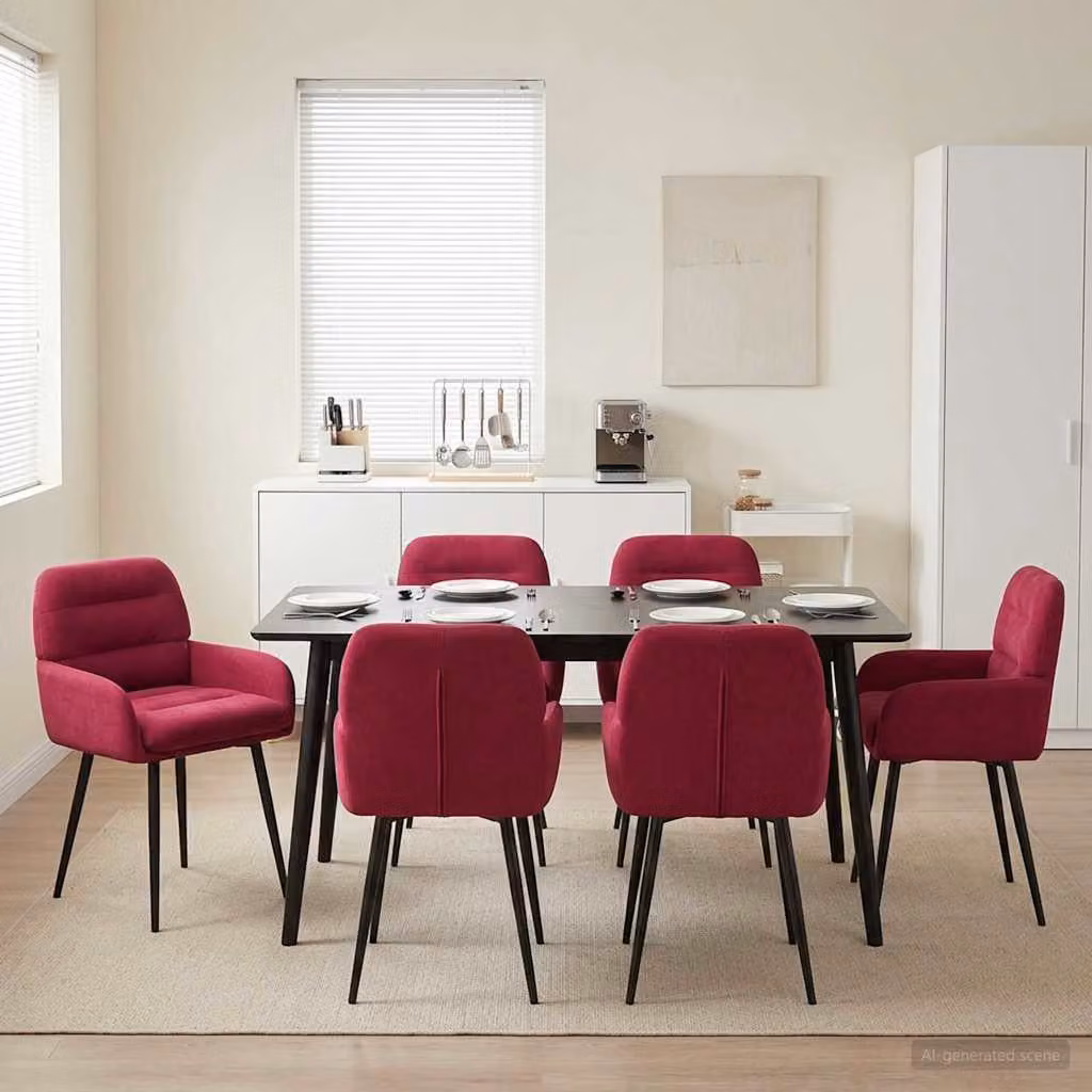 Set di 6 sedie da pranzo vidaXL in velluto rosso vino con struttura in metallo, L/P/H: 59 x 59,5 x 90 cm