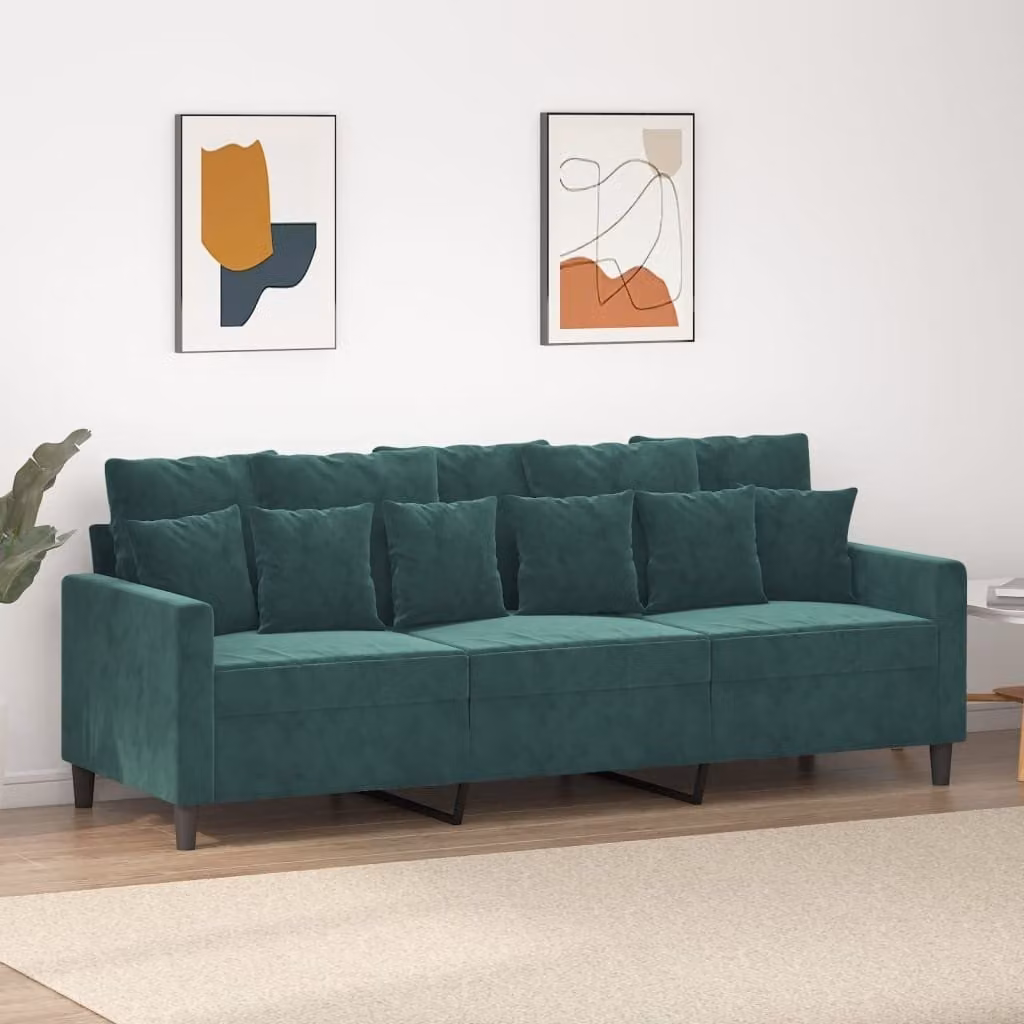 Divano esclusivo, 3 posti, verde scuro, 180 cm, in velluto