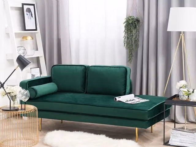 Chaise longue BELIANI in velluto verde smeraldo con orientamento a sinistra e design moderno L/P/H: 171 x 79 x 63 cm – 1