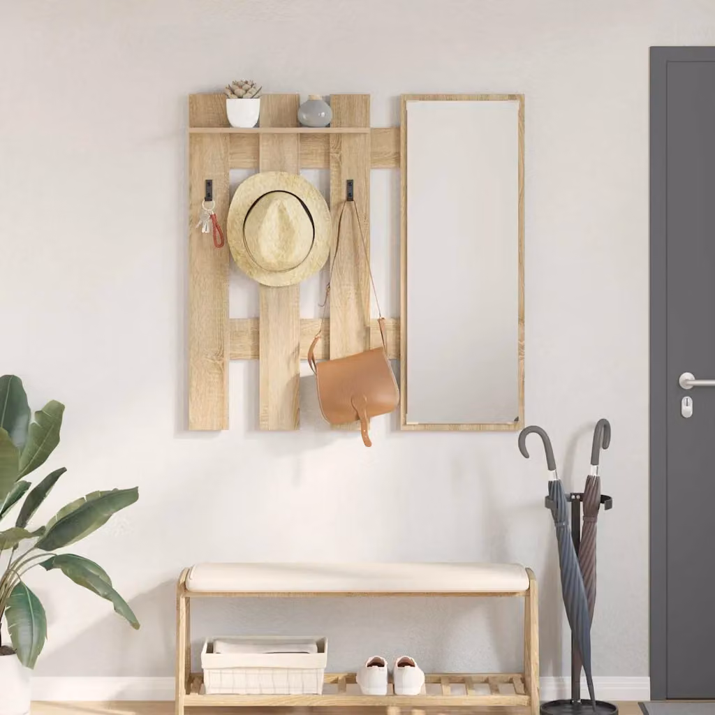 vidaXL Appendiabiti a muro moderno in legno color marrone, L 100 x P 10 x H 100 cm