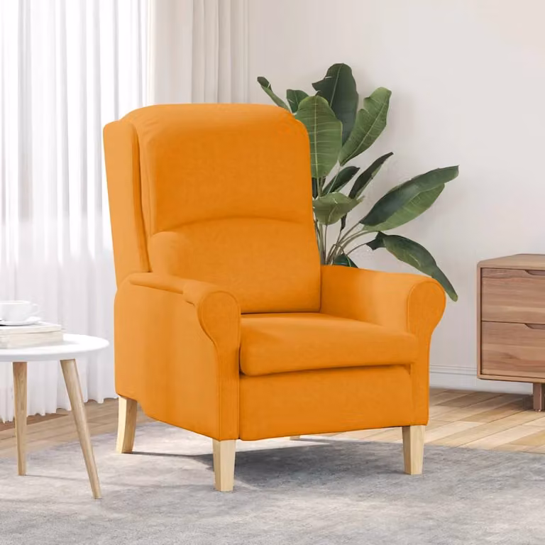 Poltrona moderna vidaXL in tessuto giallo e arancione con braccioli e struttura in legno di gomma per il tuo soggiorno