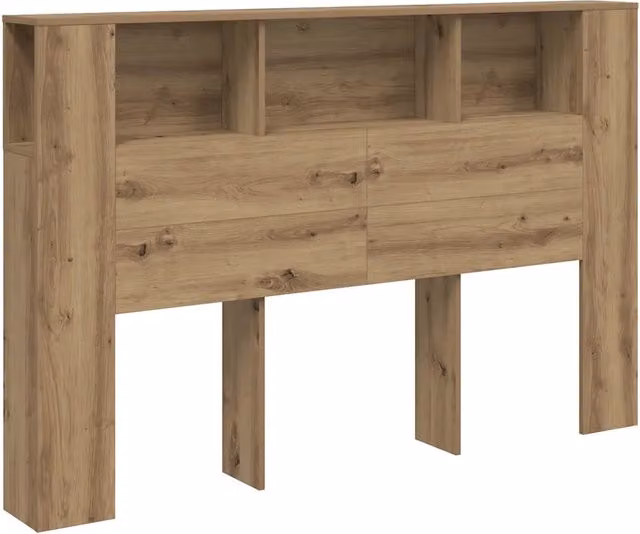 Mobiletto con testiera in rovere artigianale e legno ingegnerizzato marrone, design moderno con mensola integrata, L 160 x P 18,5 x H 103,5 cm