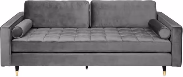 Divano 3 posti KOLIRI Meublorama in velluto grigio con struttura in legno massiccio L: 220 cm, P: 90 cm, H: 66 cm