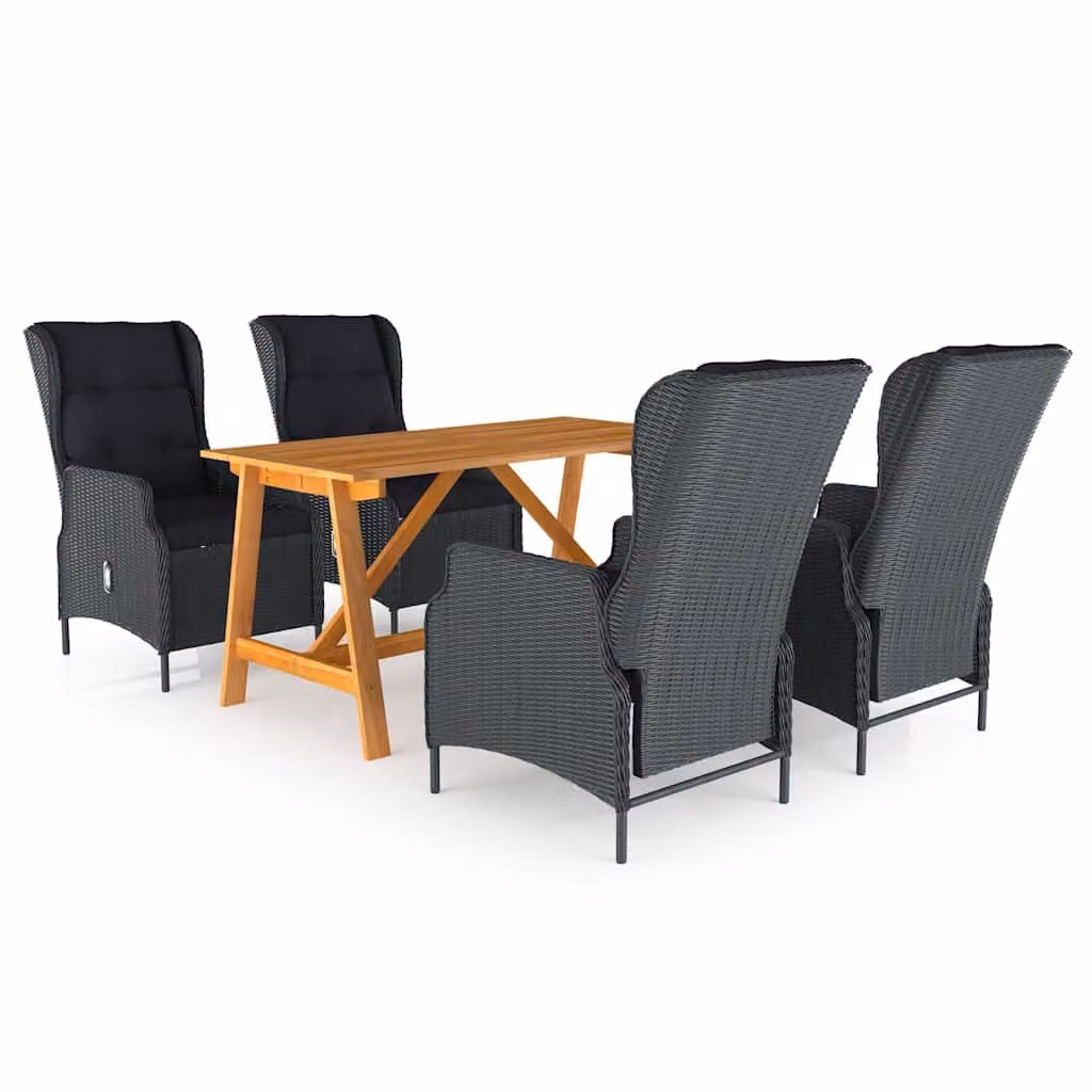 Set Mobili da Pranzo per Giardino vidaXL in Legno di Acacia Olio Grigio e Nero, 5 Pezzi – 1