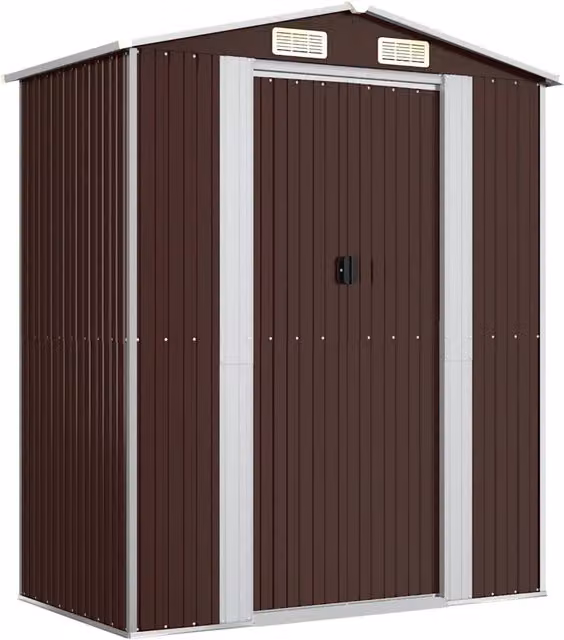 Capanno da Giardino-Casetta da Giardino Marrone Scuro 192x108x223cm Acciaio Zincato