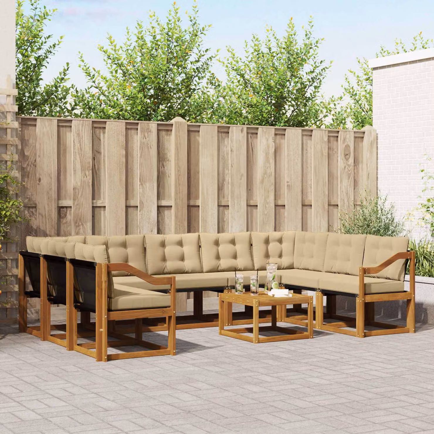 Set di divani da esterno vidaXL 10 pezzi in legno di acacia con tavolo da caffè e cuscini beige