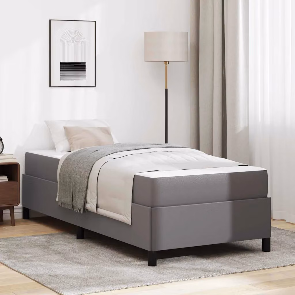 vidaXL Struttura del letto con materasso in tessuto Grigio L: 100 cm, P: 200 cm, H: 55 cm – 1