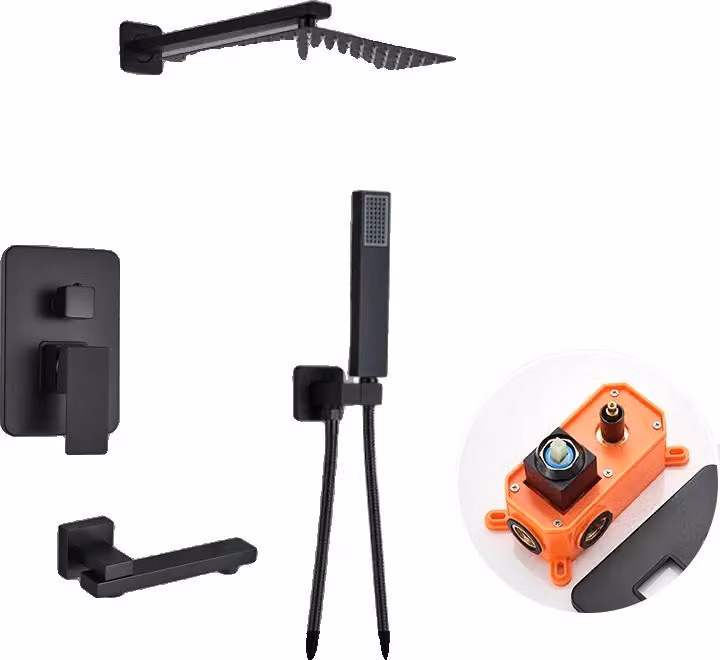 Set doccia per bagno, nero opaco, cascata di pioggia