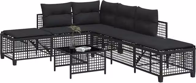 Set Divani ad Angolo 3 pz con Cuscini in Polyrattan Nero 365444