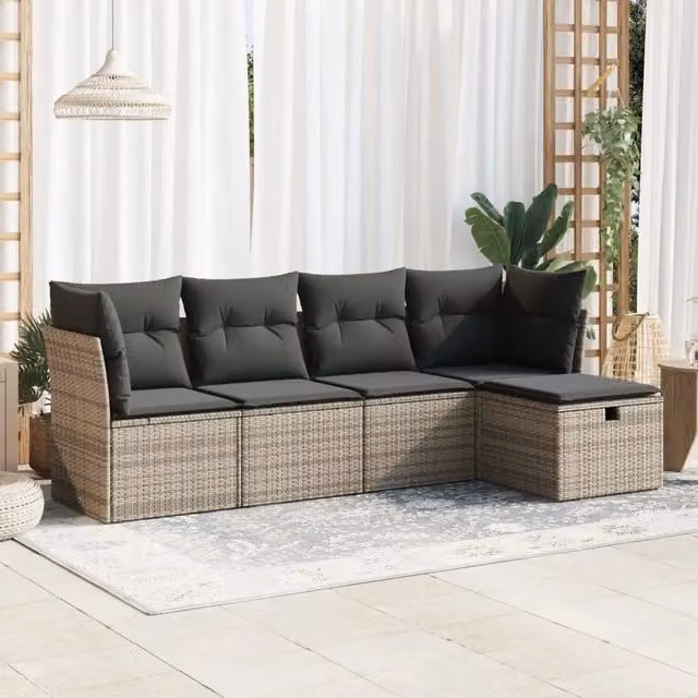 Set Divano da Giardino 5 pz con Cuscini Grigio in Polyrattan 3325266
