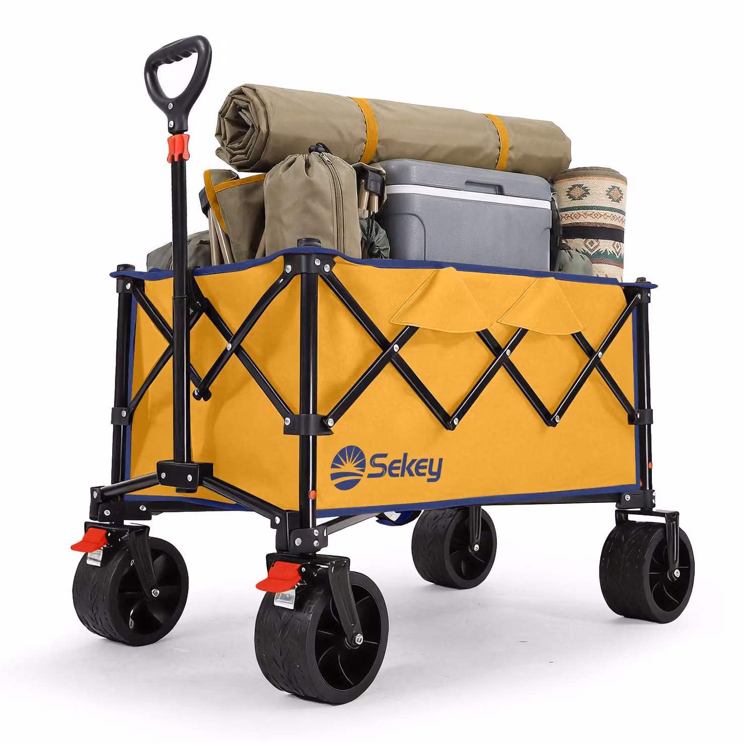 Sekey Carrello pieghevole da giardino, carrello a mano, capacità di carico 150 kg, carrello da trasporto, giallo