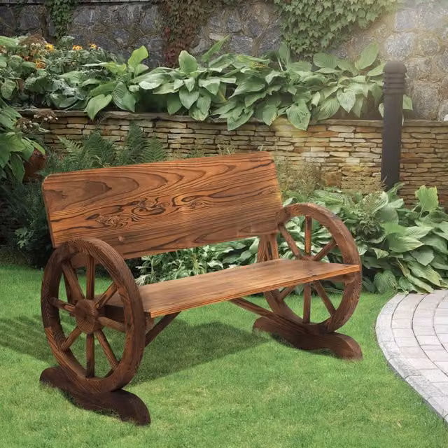 Panca da giardino rustica REDOM in legno di abete marrone con braccioli L: 114 cm, P: 58 cm, H: 80 cm – 1