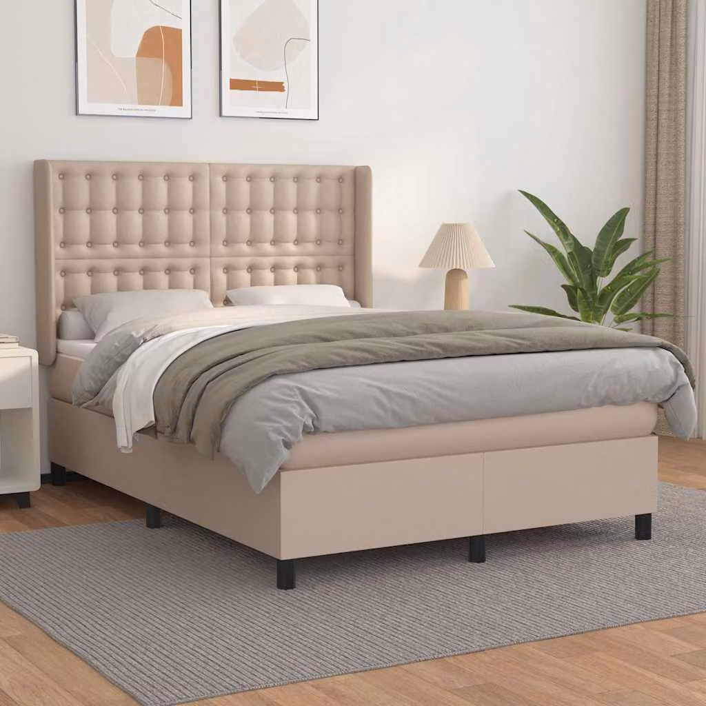 vidaXL Giroletto a Molle con Materasso in Similpelle Colore Cappuccino L/P/H: 140 x 200 cm – 1