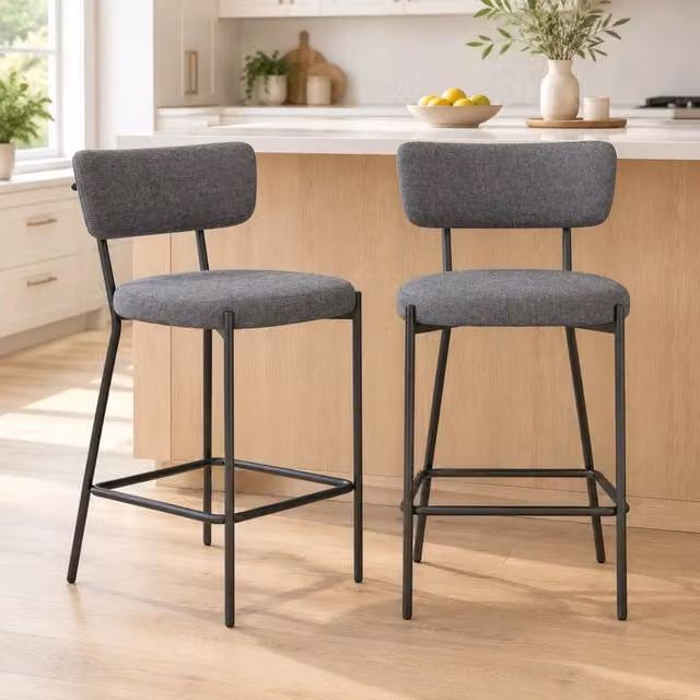 Desviae Set di 2 sgabelli da bar grigi con schienale curvo in poliestere e struttura in metallo 93 × 49 × 53 cm