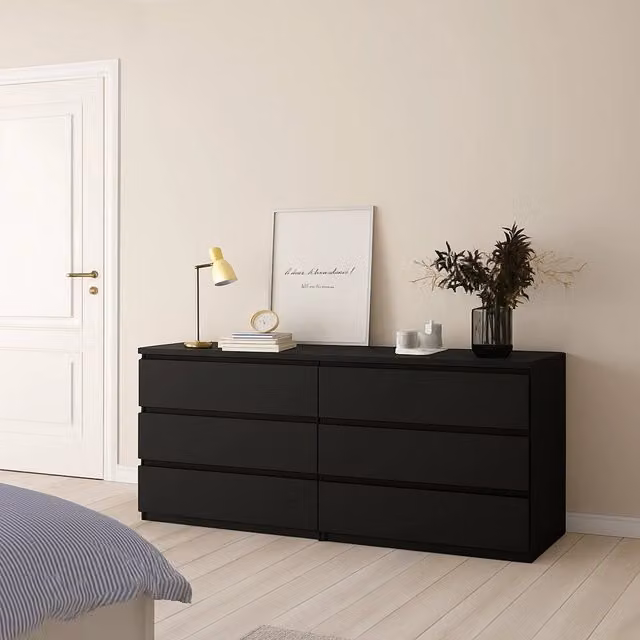 Credenza Joyce DMORA, Buffet e Madia da Soggiorno o Cucina, Nero Opaco, L: 154 cm, P: 50 cm, H: 68 cm