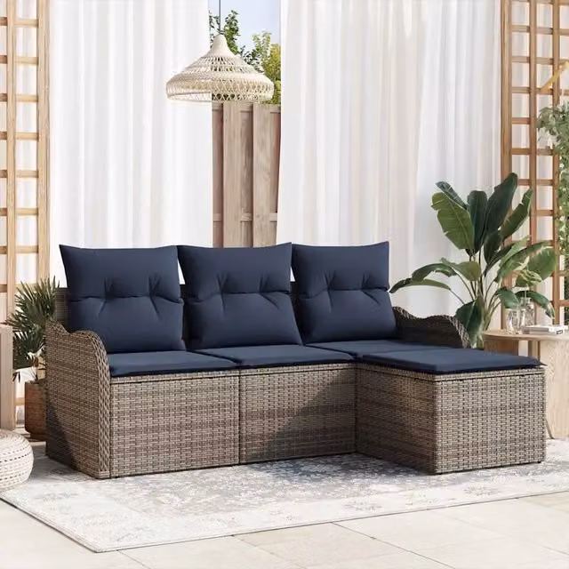 Set Divano da Giardino Grigio polyrattan 3345655