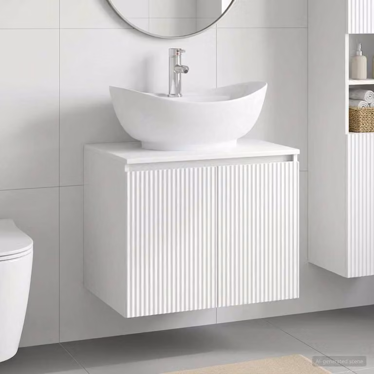 Set di mobili per il bagno moderno vidaXL in MDF bianco lucido, sospeso, L: 62,5 cm, P: 44,5 cm, H: 50,0 cm