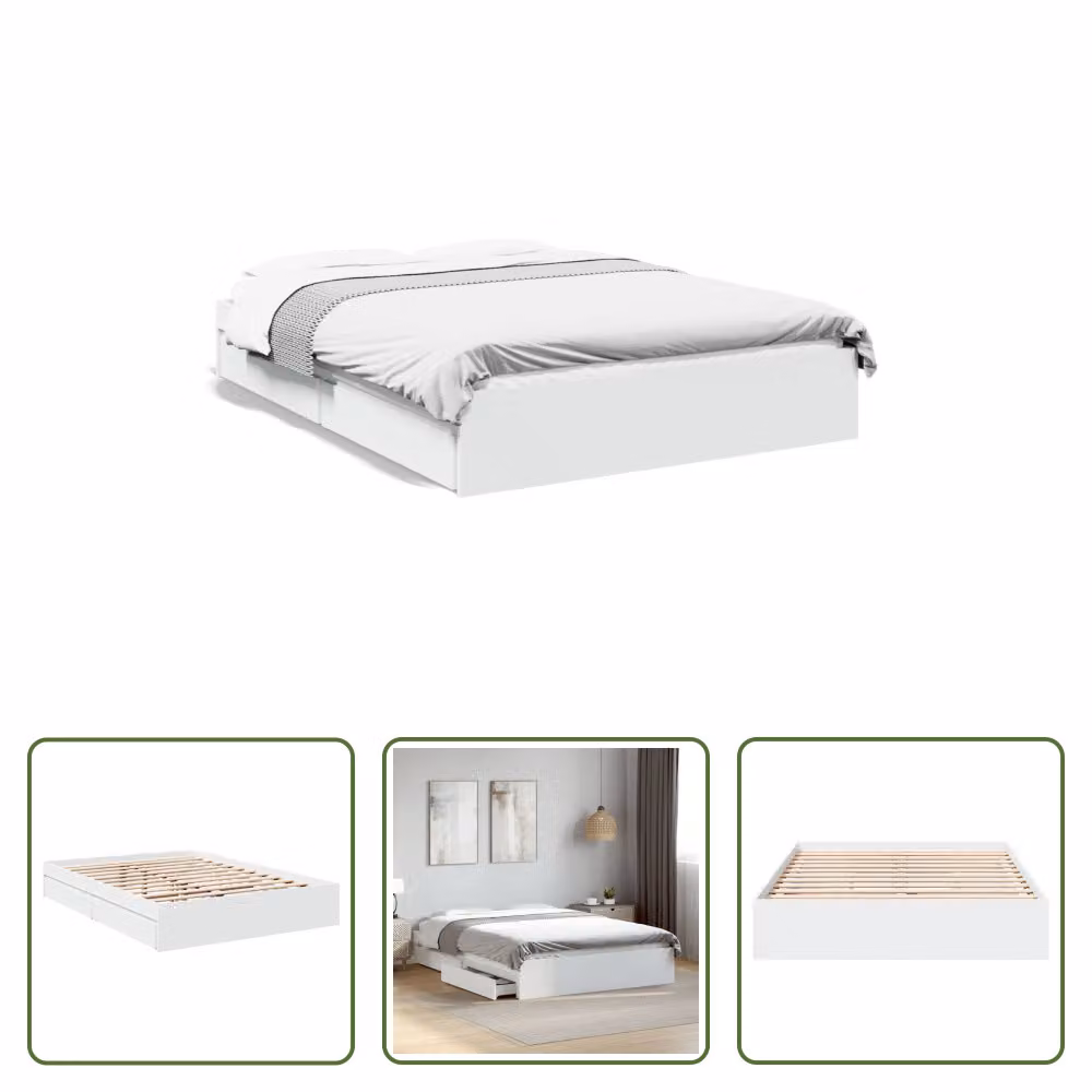 The Living Store Giroletto con cassetti bianco 120x190 cm in materiale ligneo