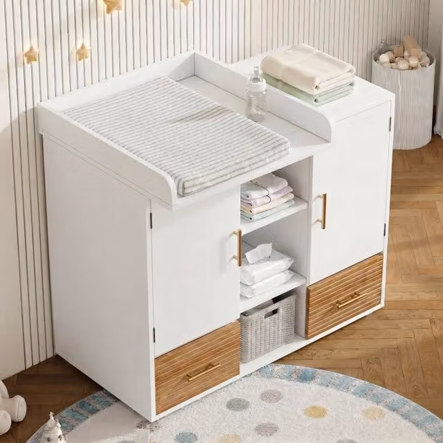 Fasciatoio multifunzione con ripiani, armadio portaoggetti con griglia rimovibile, design ergonomico, bianco, 114 x 53 x 92 cm