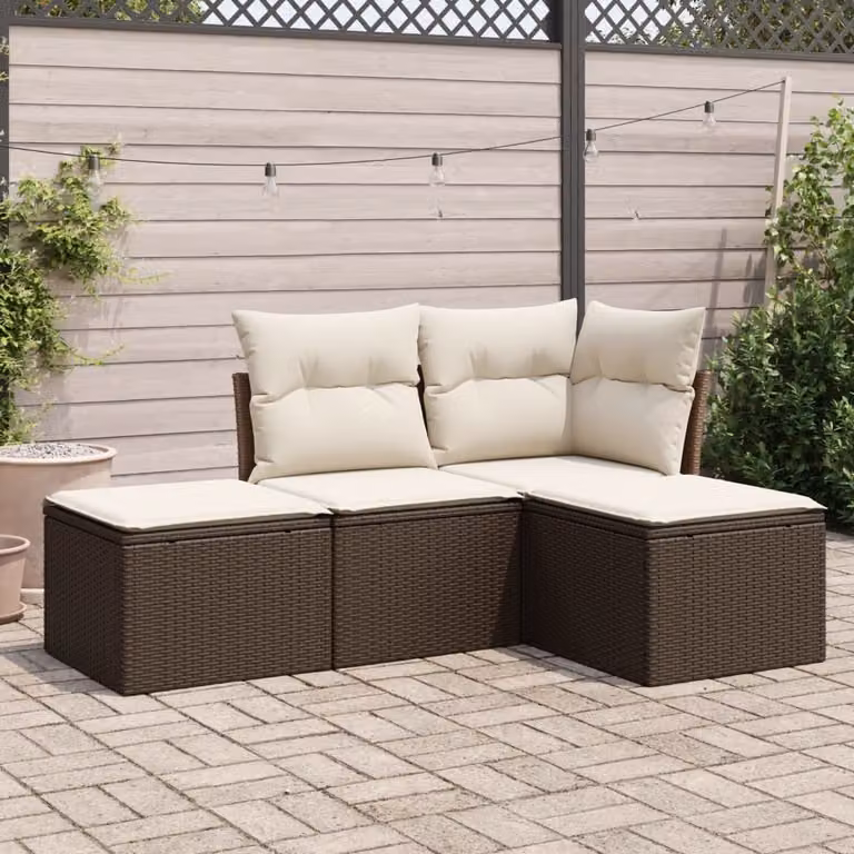 Maison Exclusive - Set Divano da Giardino 4 pz con Cuscini Marrone in Polyrattan
