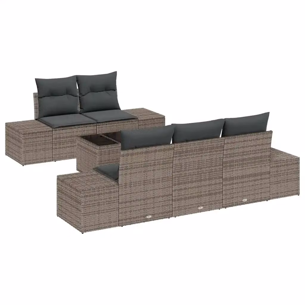 Set Divano da Giardino vidaXL 6 Pezzi a Forma di L Grigio con Cuscini e Tavolino in Polyrattan e Acciaio – 2