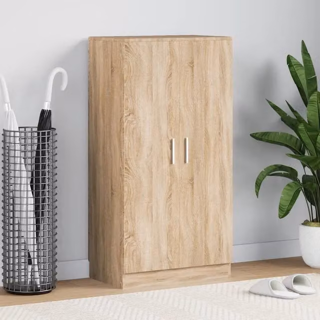 Scarpiera moderna vidaXL in legno color rovere con ante a battente e mensole interne, da appendere al muro, L: 55 cm, H: 108 cm, P: 35 cm