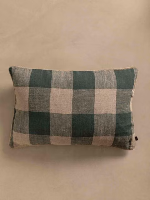 Cuscino rettangolare Calm verde e beige in lino Kenay Home L/P/H: 40 x 40 x 40 cm